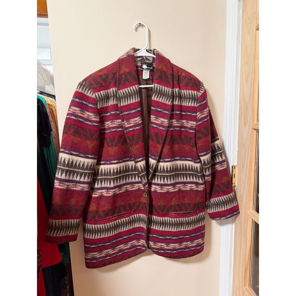 Vintage Southwestern Blanket Jacket Large Boho Aztec Tapestry Blazer Red